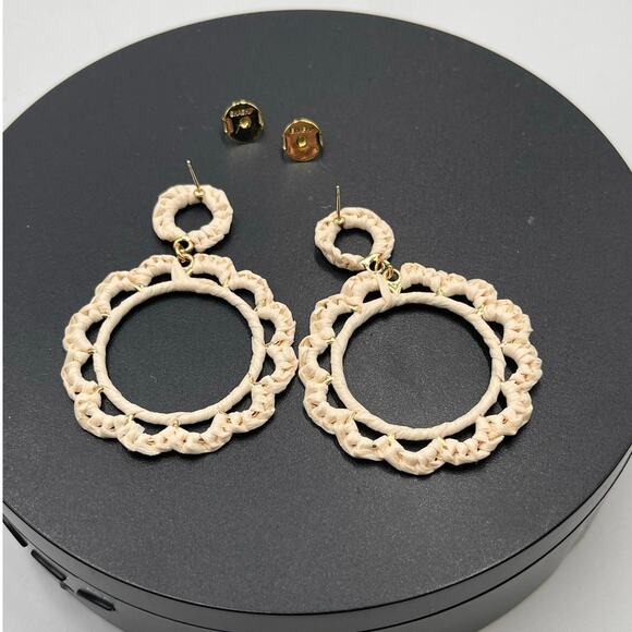 Shashi Anthropologie Off White Hand
Woven Raffia Hoop Door Knocker Earrings - Picture 4 of 8